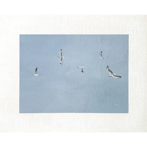 Other - 8x10 Original Oil Painting Sea Birds Seagulls Minimalist Coastal Sky Art Signed